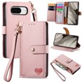 thumbnail image 1 of Feishell for Google Pixel 8 Case,RFID Blocking Wallet Case for Women Men,Premium PU Leather Credit Card Holder Zipper Pocket Magnetic Buckle Flip Kickstand Phone Case with Wrist Strap, Pink, 1 of 10