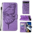 thumbnail image 1 of Feishell for Google Pixel 8 Flip Wallet Case,Butterfly & Flower Embossed Pattern PU Leather Magnetic Folio Flip Protective with Credit Card Slots Kickstand Slim Phone Case,Lightpurple, 1 of 7