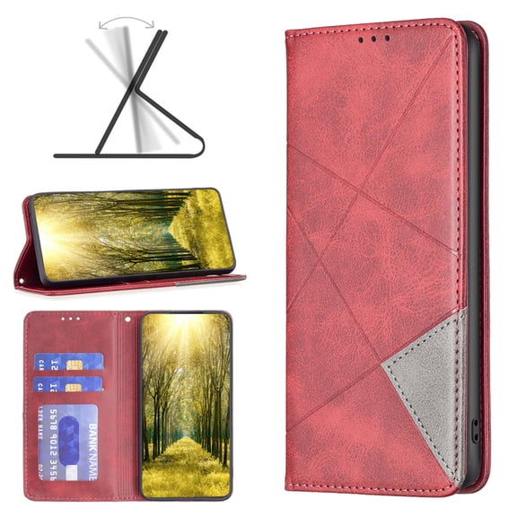 Feishell for Google Pixel 8 Folio Flip Case,Premium Durable PU Leather Magnetic Closure Credit Card Slots Kickstand Shockproof TPU Inner Wallet Classic Retro Phone Case,Red