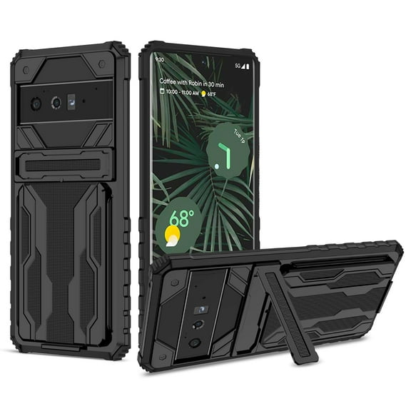 Feishell for Google Pixel 8 Pro Wallet Case Credit Card Holder Stand Kickstand Rugged Hard PC + Soft TPU Shockproof Heavy Duty Defender Armor [Military Grade Protection] Grip Phone Case, Black