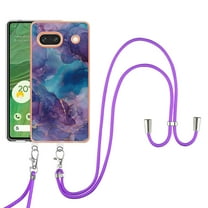 Feishell for Google Pixel 8a Case with Detachable Crossbody Strap, Fashion Marble Pattern Glossy Cover for Women Girls, Slim Fit Anti-Scratch Phone Case for Google Pixel 8a,Purple