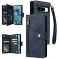 thumbnail image 1 of Feishell for Google Pixel 8a Wallet Case with Wrist Strap,Premium PU Leather Zipper Pocket Magnetic Buckle Folio Flip ID Credit Card Slots Shockproof Kickstand Phone Case for Women Men,Blue, 1 of 15