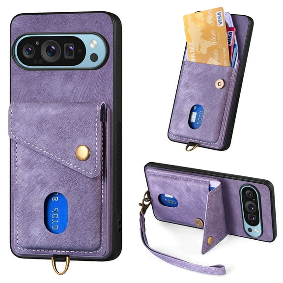 Feishell for Google Pixel 9 / 9 Pro, Wallet Case with Card Holder Leather Card Slots Kickstand Shockproof RFID Blocking Magnetic Clasp Protective Cover for Women Men for Google Pixel 9 / 9 Pro, Purple