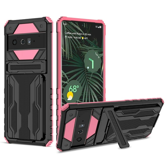 Feishell for Google Pixel 9 / 9 Pro Wallet Case Credit Card Holder Stand Kickstand Rugged Hard PC + Soft TPU Shockproof Heavy Duty Defender Armor [Military Grade Protection] Grip Phone Case, Pink