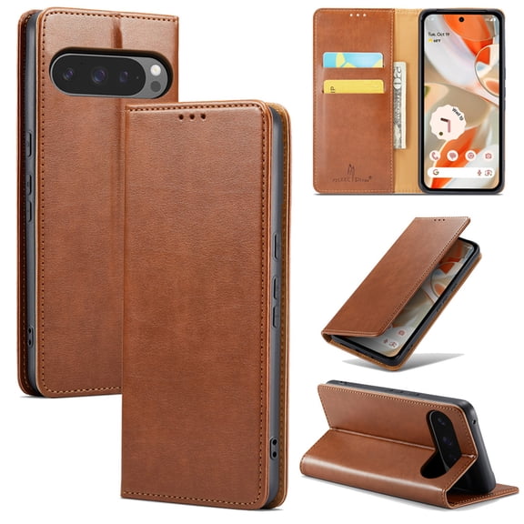 Feishell for Google Pixel 9 Pro XL Wallet Case,Premium PU Leather Magnetic Closure Folio Flip Kickstand RFID Blocking Credit Card Slots & Cash Pocket Shockproof Business Classic Phone Case,Brown