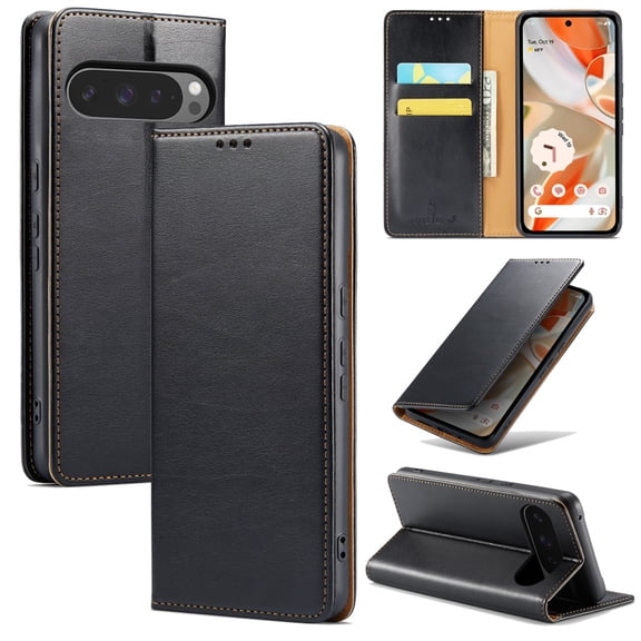 Feishell for Google Pixel 9 Pro XL Wallet Case,Premium PU Leather Magnetic Closure Folio Flip Kickstand RFID Blocking Credit Card Slots & Cash Pocket Shockproof Business Classic Phone Case,Black