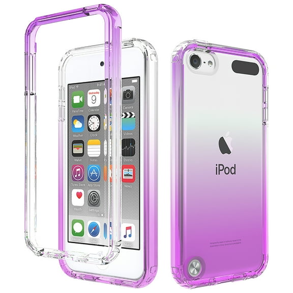 Feishell Gradient Clear Case for Apple iPod Touch 5/6/7,Dual Layer Hybrid 2-In-1 PC + TPU Transparent Anti-Scratch Shockproof Lightweight Slim Phone Case for iPod Touch 5/6/7,Purple
