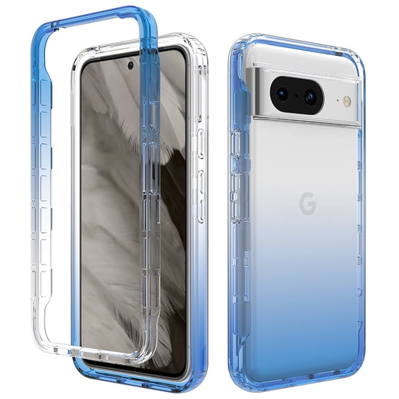 Feishell Gradient Clear Case for Google Pixel 8 (6.2 inch),Dual Layer Hybrid 2-In-1 PC + TPU Transparent Anti-Scratch Shockproof Lightweight Slim Phone Case,Blue