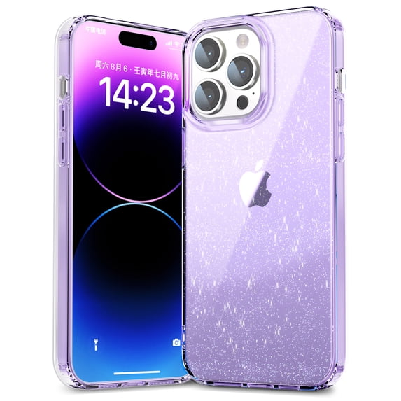 Feishell Gradient Sparkle Glitter Case for iPhone 12 Pro / iPhone 12 6.1", Rugged PC+TPU Hybrid Non-Yellowing Translucent Shockproof Cover, Shining Slim Lightweight Clear Case for Women Girls,Purple