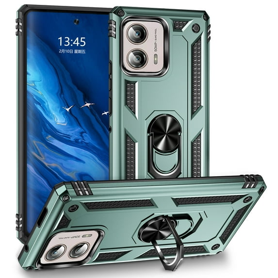 Feishell Hybrid Armor Case for Motorola Moto Edge+ 2023,Military Grade Shockproof 360 Rotatable Metal Ring Holder Kickstand Support Magnetic Car Mount Dual Layer Protective Phone Cover,Darkgreen