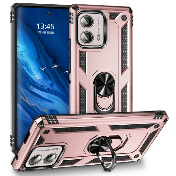 Feishell Hybrid Armor Case for Motorola Moto Edge+ 2023,Military Grade Shockproof 360 Rotatable Metal Ring Holder Kickstand Support Magnetic Car Mount Dual Layer Protective Phone Cover,Rosegold