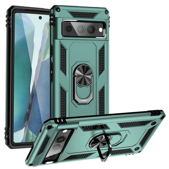 Feishell Hybrid Armor Phone Case for Google Pixel 7 Pro,Military Grade Shockproof 360 Rotatable Metal Ring Holder Kickstand Support Magnetic Car Mount Dual Layer Protective Phone Cover,Darkgreen