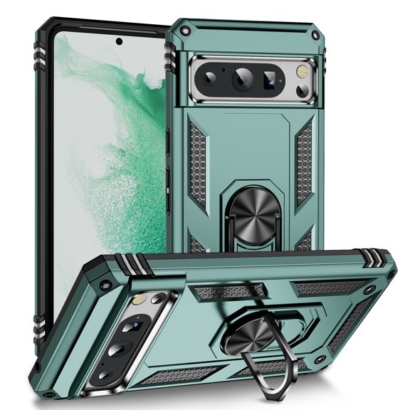 Feishell Hybrid Armor Phone Case for Google Pixel 9 / 9 Pro,Military Grade Shockproof 360 Rotatable Metal Ring Holder Kickstand Support Magnetic Car Mount Dual Layer Protective Phone Cover,Darkgreen