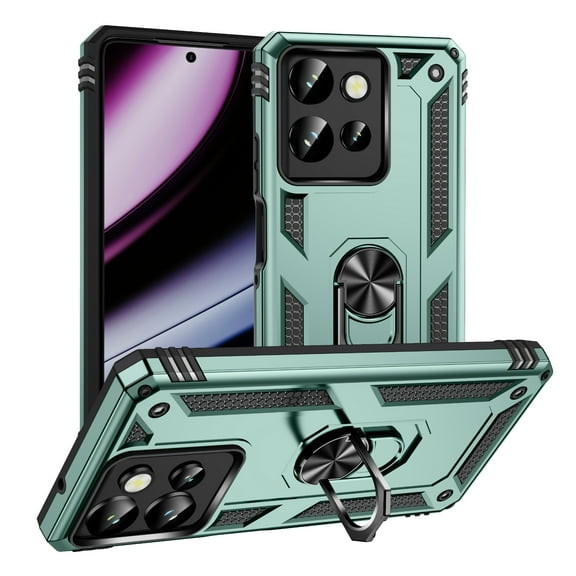 Feishell Hybrid Armor Phone Case for Moto G 5G (2025),Military Grade Shockproof 360 Rotatable Metal Ring Holder Kickstand Support Magnetic Car Mount Dual Layer Protective Phone Cover,Darkgreen