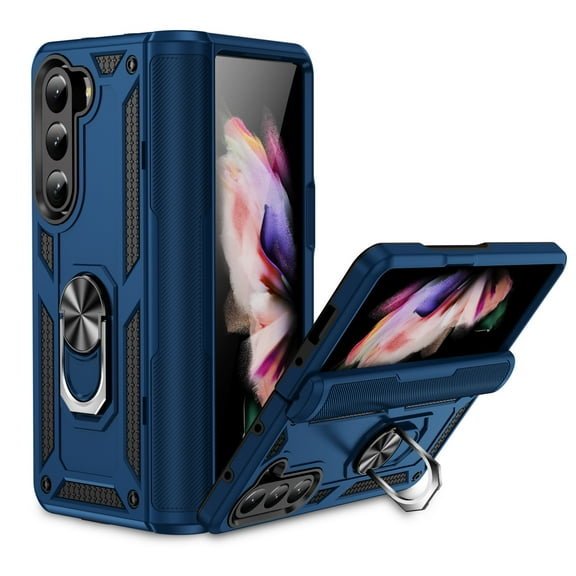 Feishell Hybrid Armor Phone Case for Samsung Galaxy Z Fold 6,Military Grade Shockproof 360 Rotatable Metal Ring Holder Kickstand Support Magnetic Car Mount Dual Layer Protective Phone Cover,Blue