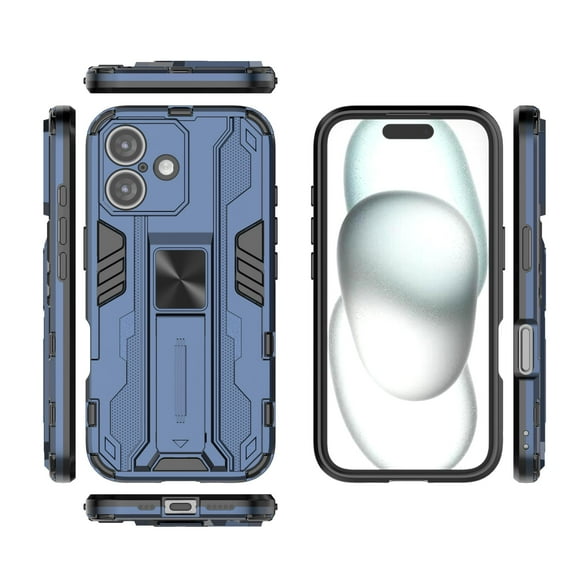 Feishell Hybrid Armor Rugged Case for iPhone 16,Support Magnetic Car Mount,Military Grade Drop Protection Hidden Kickstand Rugged Non-Slip Durable Phone Case for iPhone 16,Navy