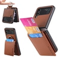 thumbnail image 1 of Feishell Lychee Texture PU Leather Phone Case for Samsung Galaxy Z Flip4,with Finger Ring & Card Slots,Drop Protection Magnetic Clasp Kickstand Wallet Phone Case,Brown, 1 of 16