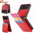 thumbnail image 1 of Feishell Lychee Texture PU Leather Phone Case for Samsung Galaxy Z Flip4,with Finger Ring & Card Slots,Drop Protection Magnetic Clasp Kickstand Wallet Phone Case,Red, 1 of 16