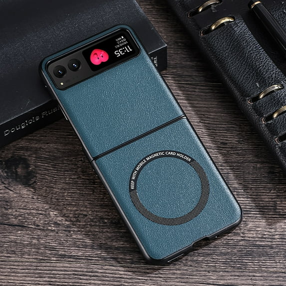 Feishell Magnetic Case for Motorola Razr 40,Built in Magnets for MagSafe Charger,Luxury PU Leather Shockproof Case Support Wireless Charging Ultra Thin Phone Case,Green
