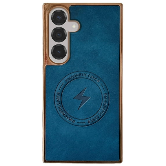 Feishell Magnetic Case for Samsung Galaxy S23 FE Plain PU Leather Thin Slim Electroplated Edge Case Soft Bumper Anti-Fingerprint Shockproof Protective Phone Cover Compatible with Magsafe,Blue