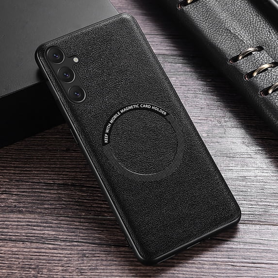 Feishell Magnetic Case for Samsung Galaxy S24,Built in Magnets for MagSafe Charger,Luxury PU Leather Shockproof Lightweight Case Support Wireless Charging Ultra Thin Phone Case,Black