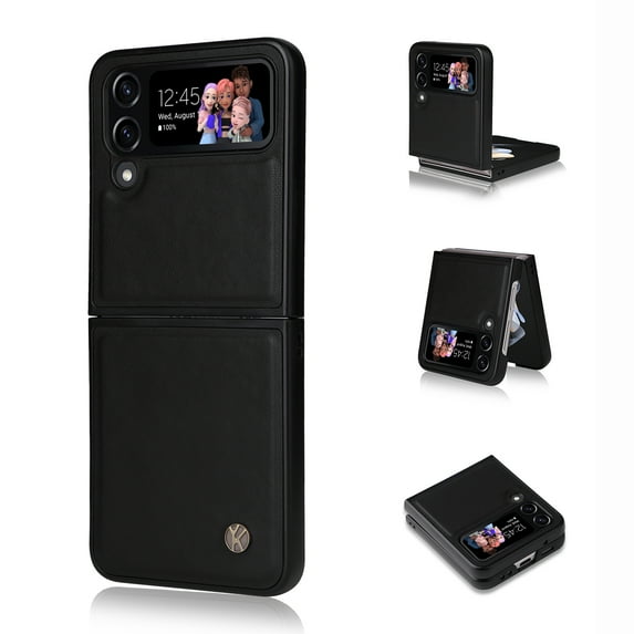 Feishell Magnetic Case for Samsung Galaxy Z Flip 3 with Lens Screen Protection Wireless Charging Phone Cover, Slim Lightweight Luxury PU Leather Shockproof Soft Silicone Thin Fit Folding Case,Black