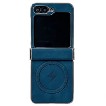 Feishell Magnetic Case for Samsung Galaxy Z Flip 7 Plain PU Leather Thin Slim Electroplated Edge Case Soft Bumper Anti-Fingerprint Shockproof Protective Phone Cover Compatible with Magsafe,Blue
