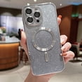 thumbnail image 1 of Feishell Magnetic Case for iPhone 13 Pro,Built with Glass Camera Lens Film,Compatible with MagSafe Charging,Shockproof Lightweight Fashion Plating Bling Glitter Paper Slim Phone Case,Silver, 1 of 13