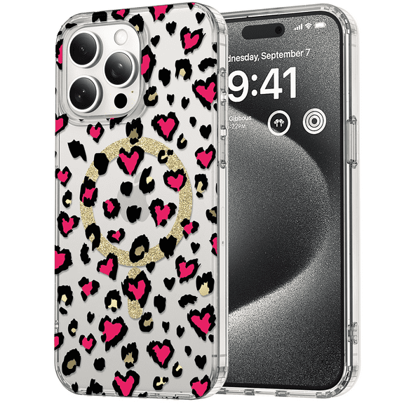 Feishell Magnetic Case For iPhone 13 Pro Luxury Leopard Cute Pattern Design Compatible with MagSafe Rubber Silicone Shockproof Case Wireless Charging for iPhone 13 Pro 6.1 inch, Rose