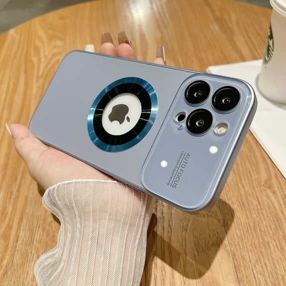 Feishell Magnetic Case for iPhone 13 with Tempered Glass Lens Protector, Support Wireless Charging MagSafe, Rugged PC Logo Hollow Shockproof Slim Cover for iPhone 13, Blue