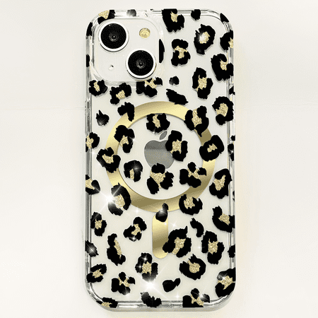 Feishell Magnetic Case For iPhone 15 Plus Luxury Leopard Cute Pattern Design Compatible with MagSafe Rubber Silicone Shockproof Case Wireless Charging for iPhone 15 Plus 6.7 inch, Black