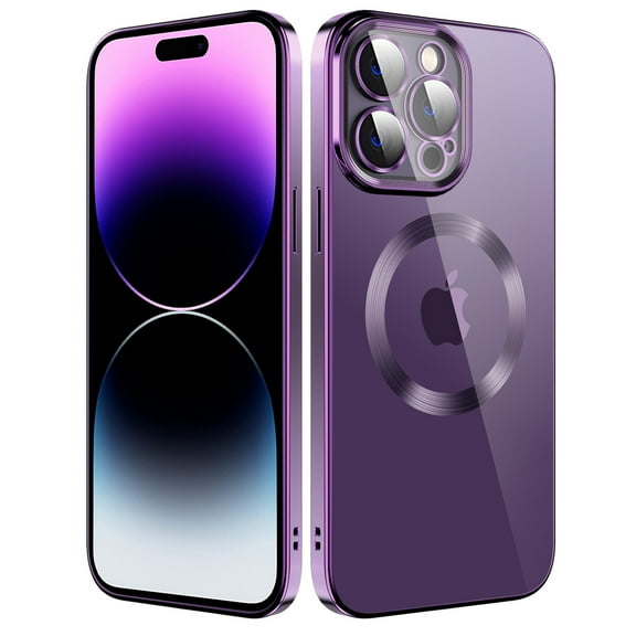 Feishell Magnetic Clear Case with Camera Lens Film Protection for iPhone 11 Pro Max 6.5 Inch,Compatible with MagSafe Wireless Charging,Stylish Plating Shockproof Transparent Slim Phone Case,Purple