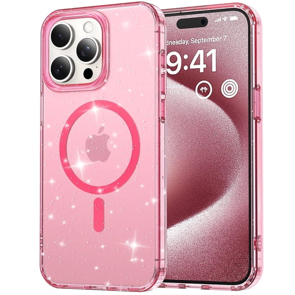 Feishell Magnetic for iPhone 13 Pro Max Case, for Women Girls, [Compatible with MagSafe] Clear Glitter Cover Slim Transparent Shockproof Bling Transparent Phone Case for iPhone 13 Pro Max,Pink