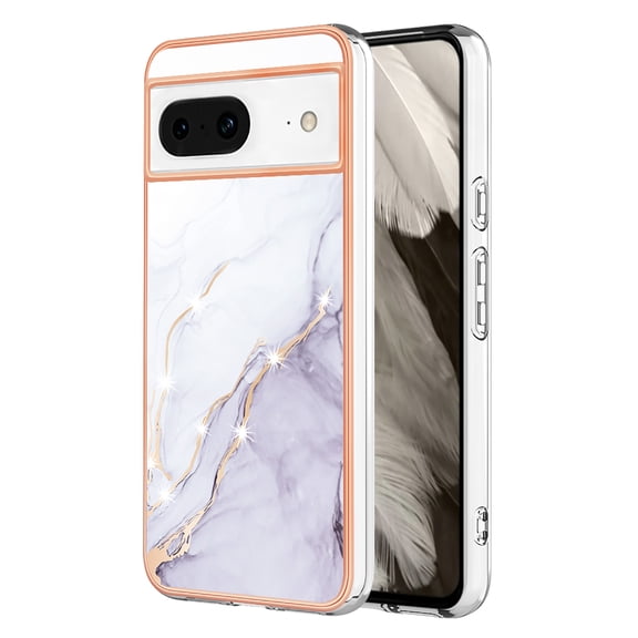 Feishell Marble Texture Design for Google Pixel 8 Case Support Wireless Charging Slim Glossy Shockproof Anti-Scratch Soft & Flexible Protective Phone Case for Women Girls,F