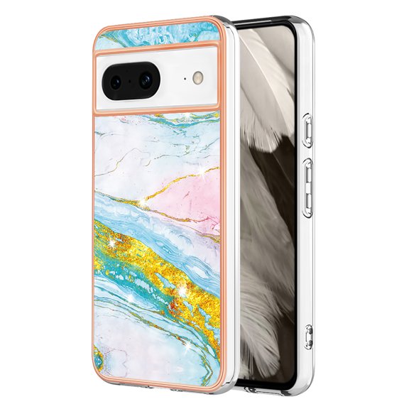 Feishell Marble Texture Design for Google Pixel 8 Case Support Wireless Charging Slim Glossy Shockproof Anti-Scratch Soft & Flexible Protective Phone Case for Women Girls,D