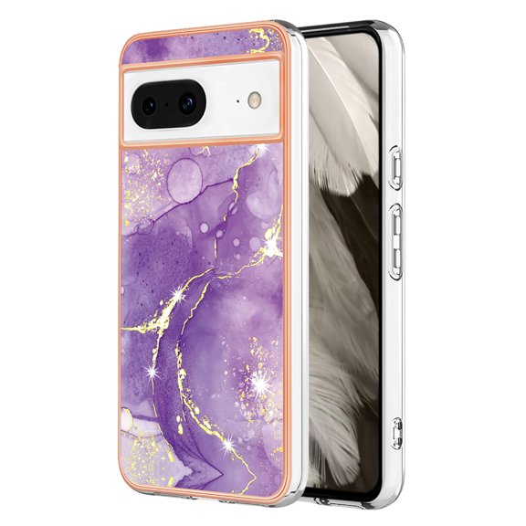 Feishell Marble Texture Design for Google Pixel 8 Case Support Wireless Charging Slim Glossy Shockproof Anti-Scratch Soft & Flexible Protective Phone Case for Women Girls,B