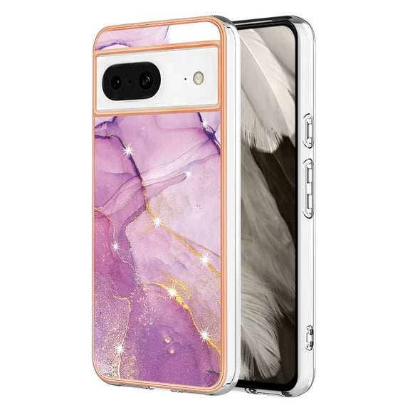 Feishell Marble Texture Design for Google Pixel 8 Case Support Wireless Charging Slim Glossy Shockproof Anti-Scratch Soft & Flexible Protective Phone Case for Women Girls,A