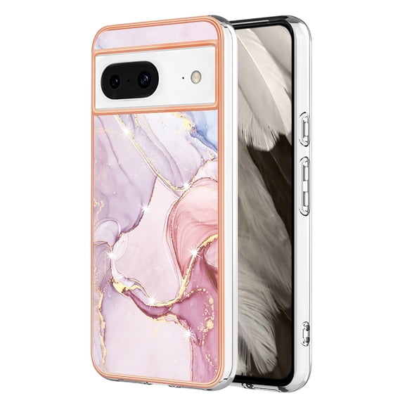 Feishell Marble Texture Design for Google Pixel 8 Case Support Wireless Charging Slim Glossy Shockproof Anti-Scratch Soft & Flexible Protective Phone Case for Women Girls,E