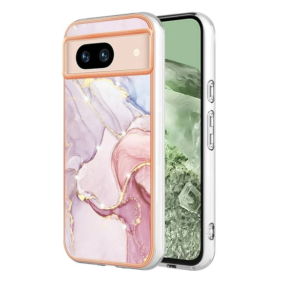 Feishell Marble Texture Design for Google Pixel 8a Case Support Wireless Charging Slim Glossy Shockproof Anti-Scratch Soft & Flexible Protective Phone Case for Women Girls,E