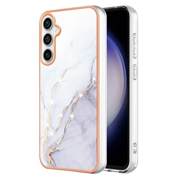 Feishell Marble Texture Design for Samsung Galaxy S23 FE Case Support Wireless Charging Slim Glossy Shockproof Anti-Scratch Soft & Flexible Protective Phone Case for Women Girls,F