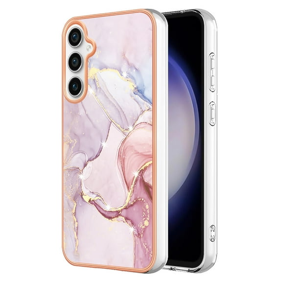 Feishell Marble Texture Design for Samsung Galaxy S23 FE Case Support Wireless Charging Slim Glossy Shockproof Anti-Scratch Soft & Flexible Protective Phone Case for Women Girls,E