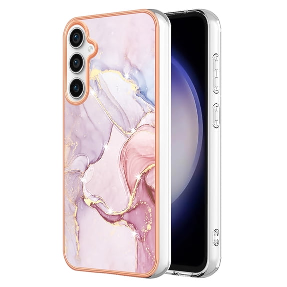 Feishell Marble Texture Design for Samsung Galaxy S23 FE Case Support Wireless Charging Slim Glossy Shockproof Anti-Scratch Soft & Flexible Protective Phone Case for Women Girls,E