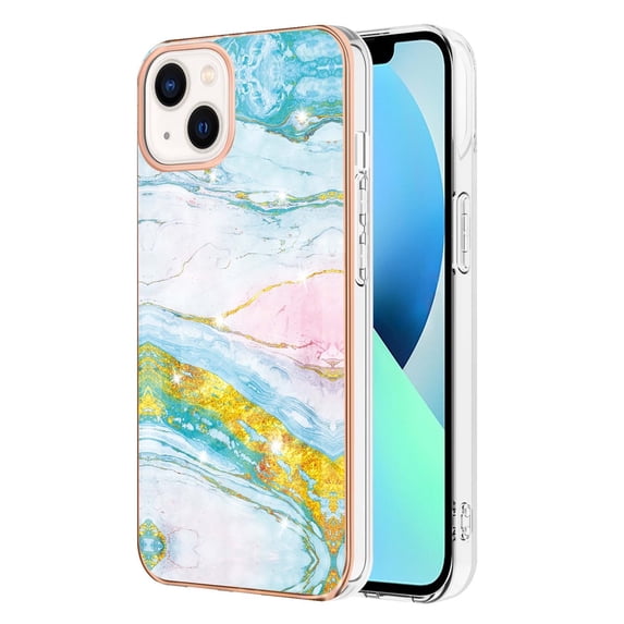 Feishell Marble Texture Design for iPhone 15 Case Support Wireless Charging Slim Glossy Shockproof Anti-Scratch Soft & Flexible Protective Phone Case for Women Girls,D