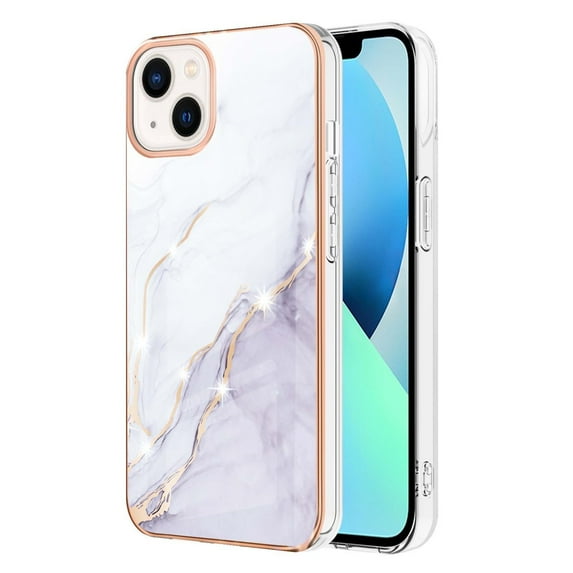 Feishell Marble Texture Design for iPhone 15 Case Support Wireless Charging Slim Glossy Shockproof Anti-Scratch Soft & Flexible Protective Phone Case for Women Girls,F