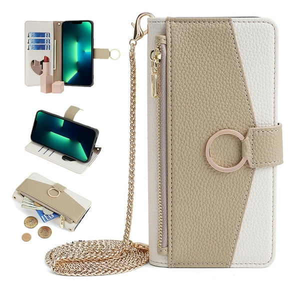 Feishell for Moto Edge 40 Neo, Crossbody Wallet RFID Blocking Card Slot Holder, Magnetic Flip Folio Purse Case PU Leather Zipper Handbag Detachable Lanyard Strap for Motorola Moto Edge 40 Neo,White