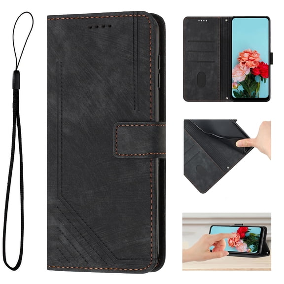 Feishell for Moto G 5G (2025) Flip Wallet Phone Case,Durable PU Leather Flip Kickstand Shockproof TPU Inner Shell Magnetic Clasp Folio Card Pocket Phone Case with Wrist Strap,Black