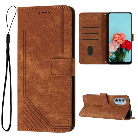 Feishell for Motorola Moto G (2022) Flip Wallet Phone Case,Durable PU Leather Flip Kickstand Shockproof TPU Inner Shell Magnetic Clasp Folio Card Pocket Phone Case with Wrist Strap,Brown
