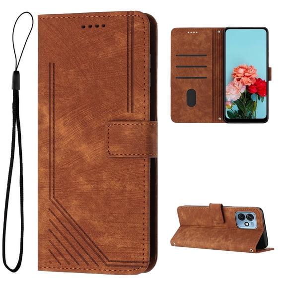 Feishell for Motorola Moto G (2023) Flip Wallet Phone Case,Durable PU Leather Flip Kickstand Shockproof TPU Inner Shell Magnetic Clasp Folio Card Pocket Phone Case with Wrist Strap,Brown