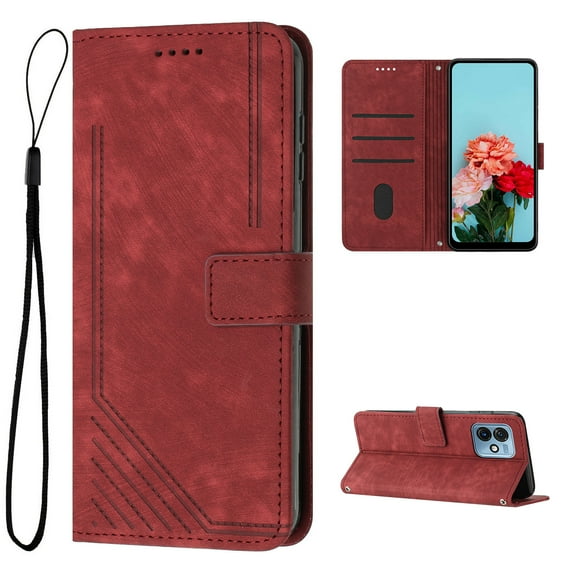 Feishell for Motorola Moto G (2023) Flip Wallet Phone Case,Durable PU Leather Flip Kickstand Shockproof TPU Inner Shell Magnetic Clasp Folio Card Pocket Phone Case with Wrist Strap,Red