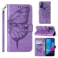 thumbnail image 1 of Feishell for Motorola Moto G Play (2023) 6.5 inch Flip Wallet Case with Wrist Strap,Butterfly & Flower Embossed Pattern PU Leather Magnetic Buckle Folio Card Slots Kickstand Phone Case,Lightpurple, 1 of 7